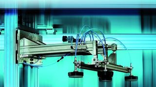 Bild 1: Manuell geführtes Portalhandling: Alle durch die Last entstehenden Momente werden alleine von den Hybrid-Kugelschienenführungen aufgenommen. (Archiv: Vogel Business Media)