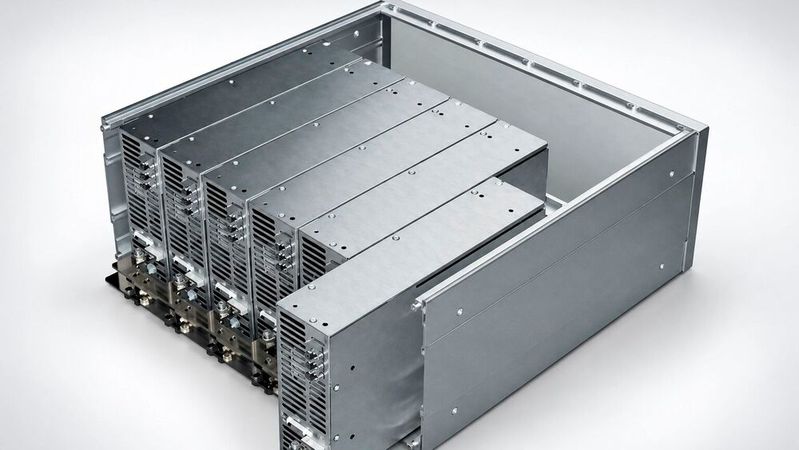 Die modulare DC-Stromversorgung von Burger Engineering kombiniert bis zu acht Netzteilmodule in einem 19-Zoll-Baugruppenträger und liefert je nach Konfiguration bis zu 24 kW.(Bild:  Burger Engineering)