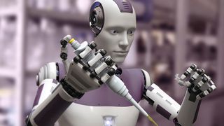 Fig. 1: Non esistono ancora robot umanoidi in grado di eseguire il pipettaggio. Tuttavia, i sistemi automatizzati sono già ampiamente diffusi nel mondo dei laboratori e offrono numerosi vantaggi (immagine simbolica). (Immagine:© Dr_Microbe - stock.adobe.com)
