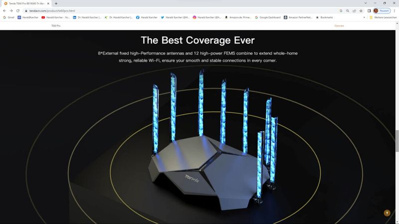 Der Spinnen-förmige Wi-Fi-7-Router Tenda TE60 zielt optisch eher auf die Präferenzen von Gamern. (Bild: Tenda)