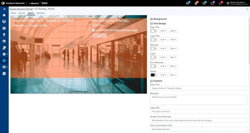 Die Definition unseres Captive Portals. (Bild: Cambium Networks - IT-Testlab Dr. Güttich)