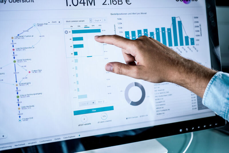 Das Tool  „Process Mining“ soll Unternehmen die Möglichkeit an die Hand geben, Unternehmensprozesse über alle Fachbereiche hinweg zu untersuchen und zu visualisieren, unabhängig von der IT-Umgebung. Dazu nutzt das Tool alle Informationen über digitale Vorgänge im Unternehmen, die in Event Logs festgehalten werden. (Deutscher Zukunftspreis/Ansgar Pudenz)