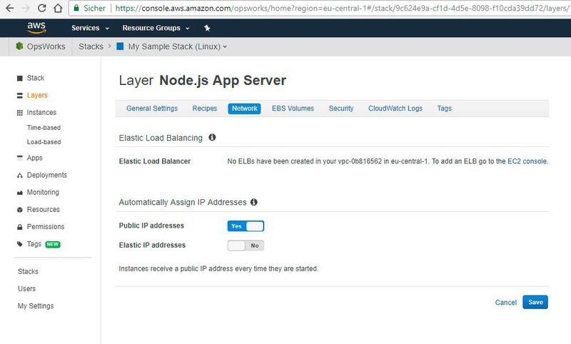 Im Abschnitt „Network“ kann der Admin unter anderem das automatische Zuweisen von öffentlichen IP-Adressen für alle in diesem Layer gestarteten Instanzen anweisen. (Drilling / AWS)