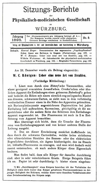 Röntgen stellt seine Entdeckung während einer Sondersitzung der physikalisch-medizinischen Gesellschaft zu Würzburg das erste (und auch einzige Mal) öffentlich vor. (Bild: Röntgen-Gedächtnisstätte e.V.)