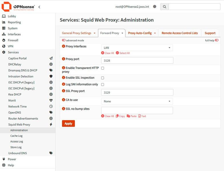 Die allgemeinen Proxy-Einstellungen definieren Interface-Bindung, Ports sowie grundlegende Optionen für HTTP- und HTTPS-Verarbeitung. (Bild: Joos)