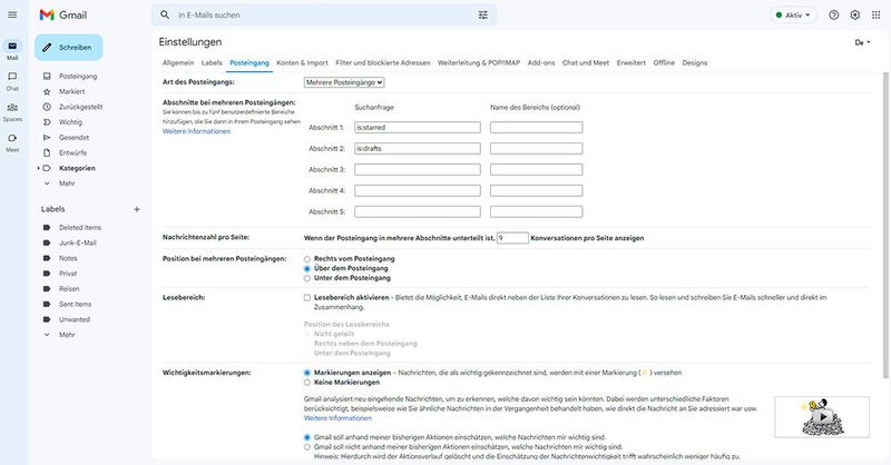 Anpassen der Einstellungen zum Sortieren des Posteingangs.  (Bild: Joos - Google)