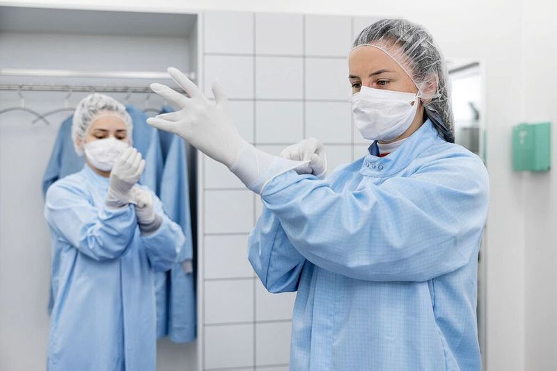 Die Hände müssen mit hautfreundlichem Desinfektionsmittel im 6-schrittigen hygienischen Händedesinfektionsverfahren während mindestens 30 Sekunden desinfiziert werden. Die Handschuhe werden anschliessend mit reinem Alkohol desinfiziert, der rückstandlos verdunstet. (Bild: Philipp Schmidli)
