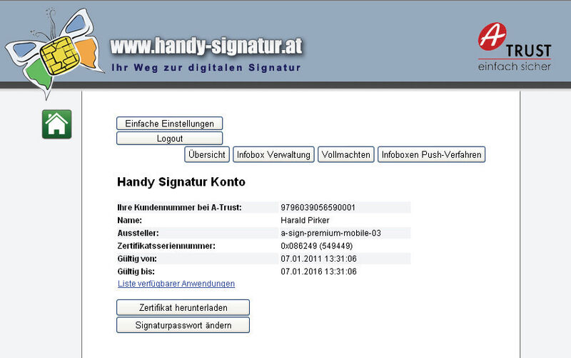 Handy-Signatur in Österreich: Kontoverwaltung (Archiv: Vogel Business Media)