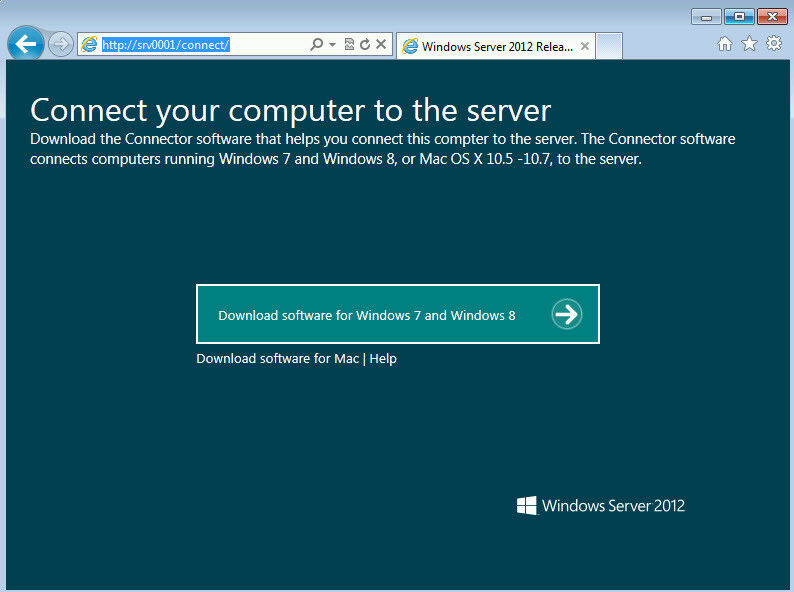 Abbildung 1: Aufrufen der Webseite zum installieren des Clients zur Anbindung an Windows Server 2012 Essentials. (Bild: Joos)