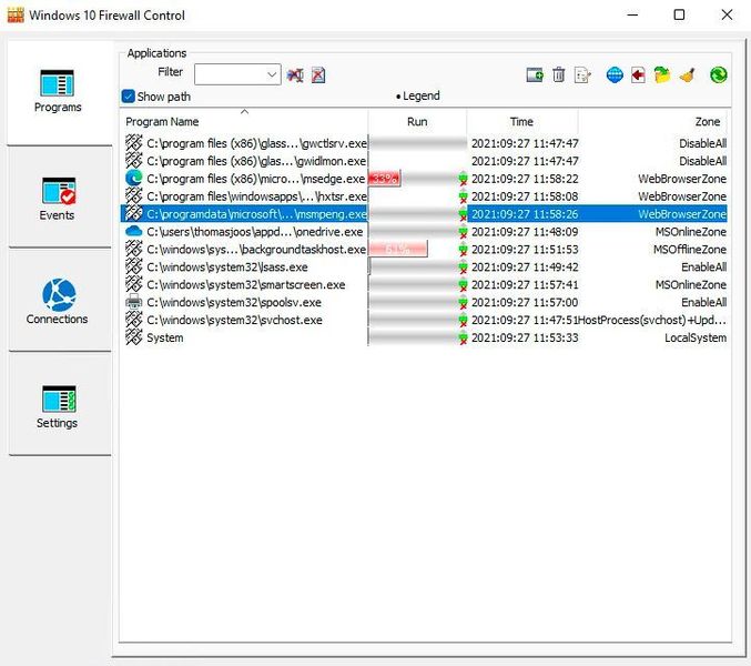 Erlaubte Anwendungen in Windows 10 Firewall Control verwalten. (Joos)