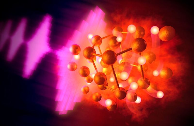 Artistic representation: Using X-ray pulses, an international research team examined how gold reacts with hydrogen to form so-called gold hydride.(Image: Greg Stewart/SLAC)