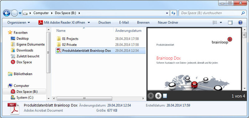 Secure Enterprise Filesharing mit Brainloop Dox: Ansicht des Windows Clients. (Brainloop)