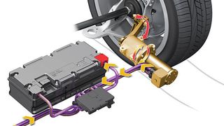 Elektromechanische Rotationsdämpfer sollen bisherige hydraulische Dämpfer ersetzen. Der Vorteil der Konstruktion: Die Bewegung des Aufbaus lässt sich in Energie wandeln. (Audi)