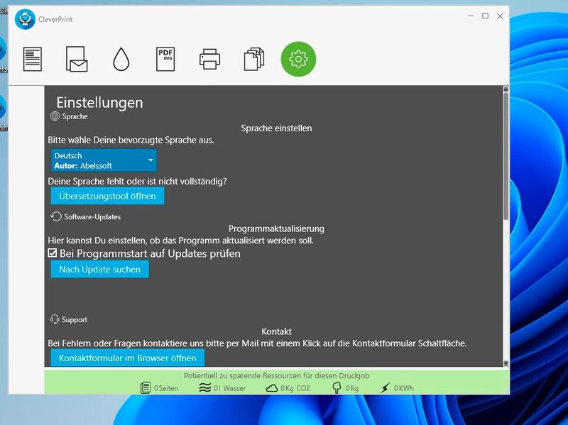In den Optionen kann CleverPrint an die eigenen Anforderungen angepasst werden. Hier erfolgt auch die Umstellung zu deutscher Sprache.  (Bild: Joos (Screenshot))
