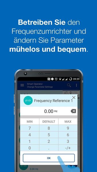 Die App „Drivewizard Mobile“ von Yaskawa hilft Anwendern, Yaskawa-Frequenzumrichter drahtlos mit dem Smartphone oder Tablet einzustellen, zu überwachen und im Fehlerfall zu diagnostizieren. Die Beschreibungen aller Antriebsparameter und Fehler einschließlich der Abhilfemaßnahmen sind integriert, sodass kein Handbuch notwendig ist.
 (Yaskawa)
