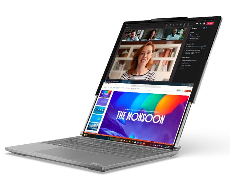 Lenovo hat auf der CES sein Thinkbook Plus Gen 6 Rollable vorgestellt. Dabei handelt es sich um ein KI-fähiges Notebook, das seinen Bildschirm vertikal von 14 Zoll auf 16,7 Zoll erweitern kann.  (Bild: Lenovo)