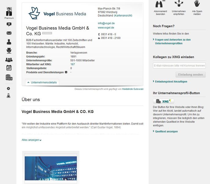 Selbst Unternehmen nutzen die Möglichkeit und präsentieren sich auf Xing. (Screenshot: Xing)