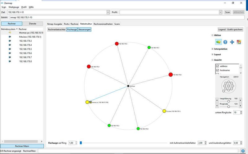 Zenmap kann eine grafische Anzeige des Netzwerks durchführen, das durch Nmap gescannt wird. (Th. Joos)