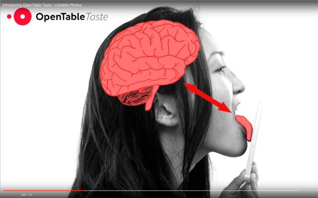 Ein kleiner Vorgeschmack: Per Videoclip stellte der Restaurant-Reservierungsservice Open Table ein App vor, die es Kunden erlauben sollte, per Smartphone schon einmal eine Vorab-Geschmacksprobe der gewählten Lokalität einzuholen. (Bild: Screenshot / Youtube)