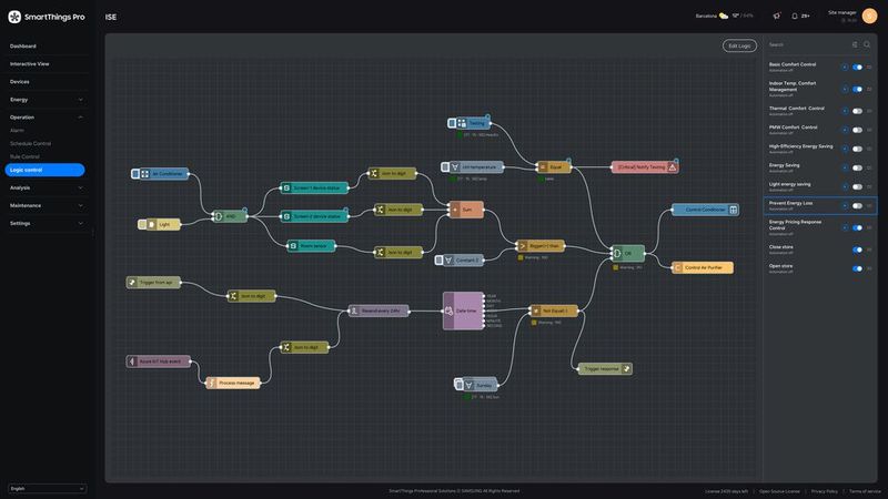 SmartThings Pro ermöglicht eine grafische Automationssteuerung unter Einbeziehung von Umgebungsbedingungen. (Bild: Samsung)
