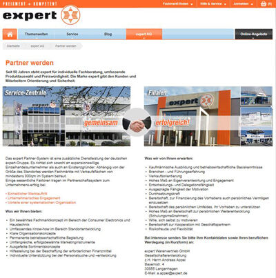 Das Partnerprogramm von expert e-Commerce GmbHDie expert AG mit Sitz in Hannover Langenhagen ist eine leistungsstarke Verbundgruppe, in der aktuell ca. 240 selbständige Händler mit ungefähr 450 Fachgeschäften und Fachmärkten in ganz Deutschland zusammengeschlossen sind. ()