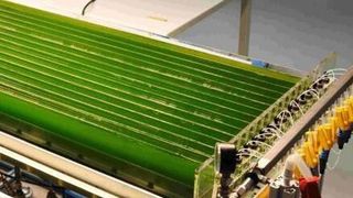 Der horizontale Photobioreaktor mit transparenter Zickzack-Struktur zeichnet sichdurch geringe Materialkosten, niedrige Begasungsenergie und hohe Lichtverdünnungaus. (Bild: C.Steinweg/KIT)