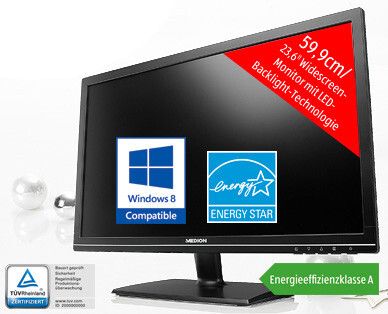Deutschlandweit gibt es den Monitor Medion Akoya P55429 mit einem dynamischen Kontrast von 5.000.000:1 und einer Full-HD-Auflösung von 1.920 x 1.080 Pixel. Mit 119 Euro schlägt der Monitor zu Buche. (Bild: Aldi Süd)