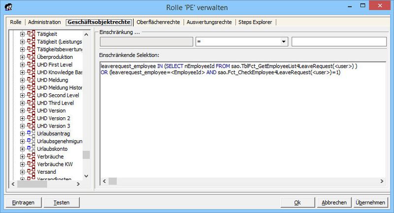 Welche Rolle (=Berechtigung) wird zur Verfügung gestellt? Mit der „Rolle PE verwalten“ verwaltet der Administrator die technischen Einschränkungen auf zur Verfügung gestellte Datensätze. (Bild: Step Ahead AG)