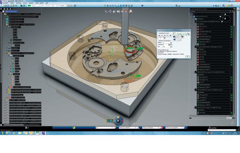 Screenshot aus «Catia V6»: CNC-Bearbeitung von der Brücke, Barrel Kaliber 39. (Bild: Eterna)