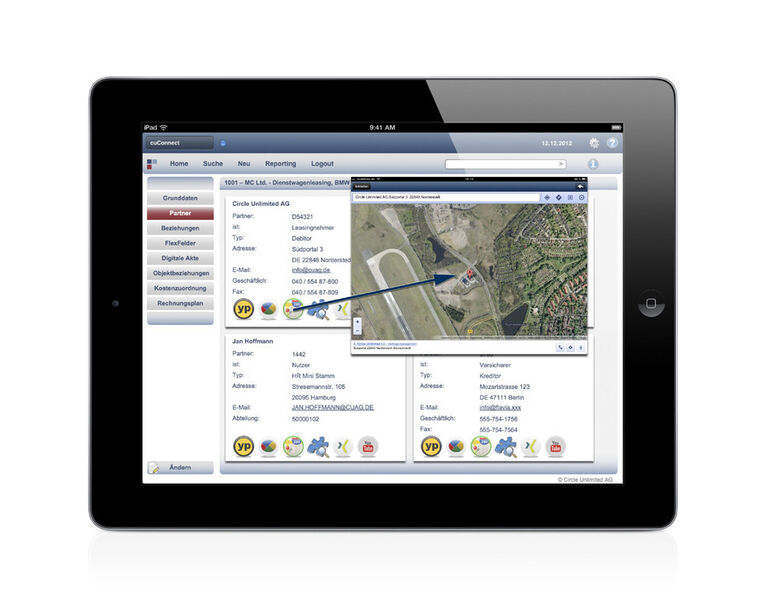 Zuordnung externer Information aus Google Maps zu SAP-Daten auf dem iPad. (Bild: Circle Unlimited)