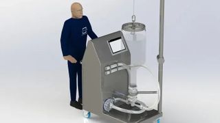 The new EZJetFlo™ in-line mixing system solves the production bottleneck using highly efficient Venturi powder induction.  (Source: ILC DOver)