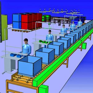 Bild 2: Unterschiedlichste Arbeitsplätze, manuell oder in Linie angeordnet, können in 3D geplant, gestaltet und optimiert werden.