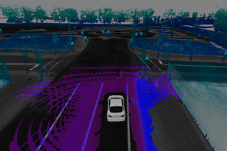 Aus den ermittelten Daten erstellt das System eine virtuelle 3D-Karte zur digitalen Darstellung der Fahrzeugumgebung. (Foto: Ford)