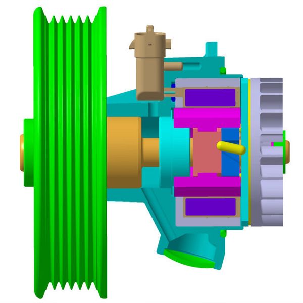 Vorrangig für Downsizing-Motoren ist die schaltbare, mechanische Kühlmittelpumpe konzipiert. Die Betätigung erfolgt mittels nasslaufender Kupplung. (KSPG)
