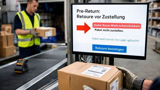 Pakete, die voraussichtlich wieder zurückgeschickt werden, werden gleich im Postzentrum aussortiert.(Bild:  ChatGPT/Parcellab)