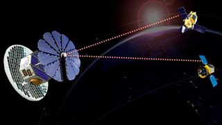 Energie kommt per Laserstrahl: so sollen Kleinsatelliten im erdnahen Orbit mit Strom versorgt werden.  (Space Power)