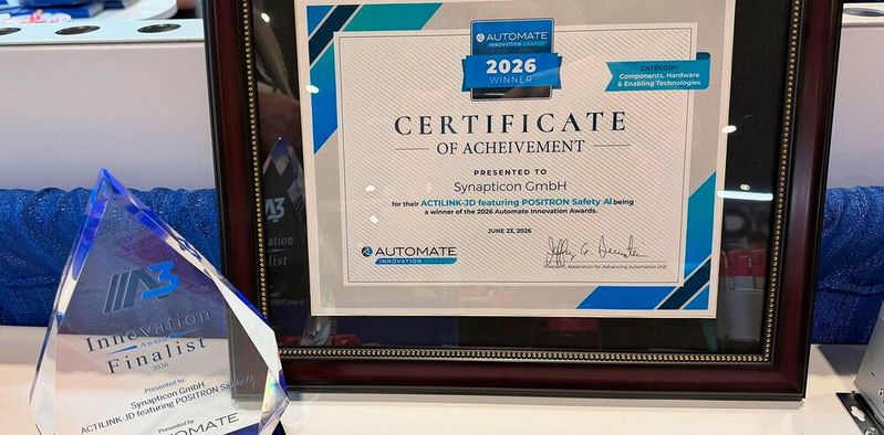 Synapticon wurde auf der Automate 2026 in Chicago für die Kombination von Aktuator und integrierten Safety-Funktionen ausgezeichnet.(Bild:  Synapticon)