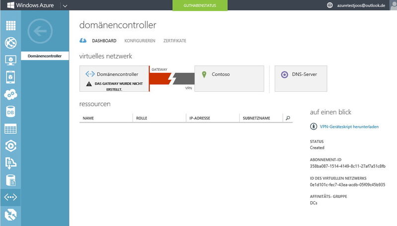 Für die Verwaltung der virtuellen Netzwerke und den aktuellen Zustand der Verbindungen steht das Dashboard in Windows Azure zur Verfügung. Dieses erreichen Administratoren, wenn sie das Netzwerk anklicken. Die Verbindung zum eigenen Firmennetz erfolgt über das VPN-Gateway. Dieses muss natürlich auch entsprechend konfiguriert werden. (Bild: Archiv)