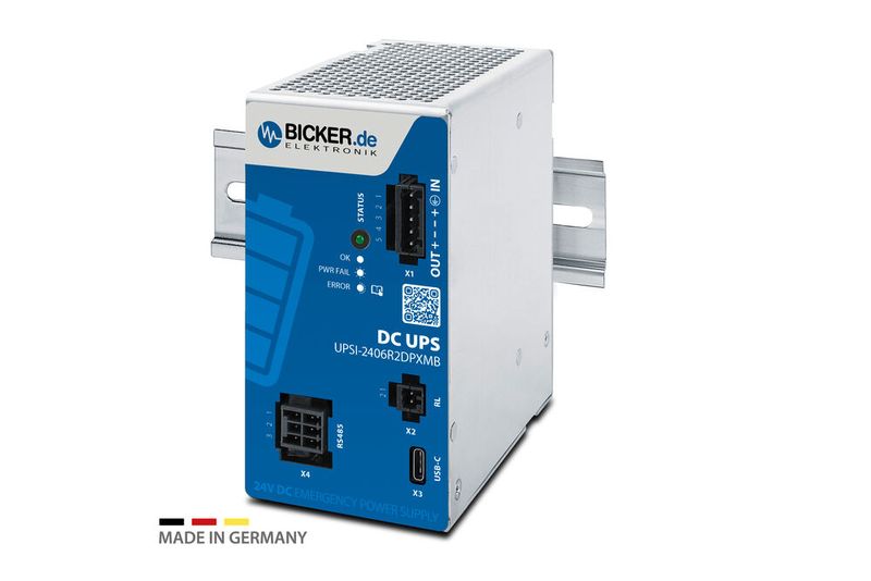 Wartungsfreie 24V DC-USV «Made in Germany»: Die neue Hutschienen-USV Bicker UPSI-2406R2DP2MB mit absolut wartungsfreien Supercaps (EDLC) als Energiespeicher schützt neben Steuerungen und Embedded-IPCs auch sensible Mess-, Regel- und Sicherheitstechnik zuverlässig vor Ausfällen. (Bild: Bicker)