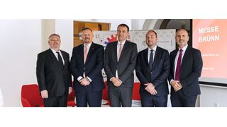 Radoslav Klepac, Direkor internationale Beziehungen Messe Brünn, Jan Kubata Generaldirektor Messe Brünn, Robert Otepka, Wirtschaftsrat tschechsiche Botschaft Wien, Jan Brunner, Stellvertreter des tschechischen Botschafters Wien und Martin Zak, Leiter des österreichischen Außenwirtschaftsbüros Brünn (v.l.).
 (Bild: BVV)