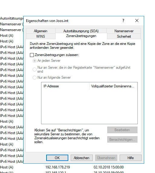 Überprüfung der Zonen-Übertragung in DNS. (Microsoft / Joos)