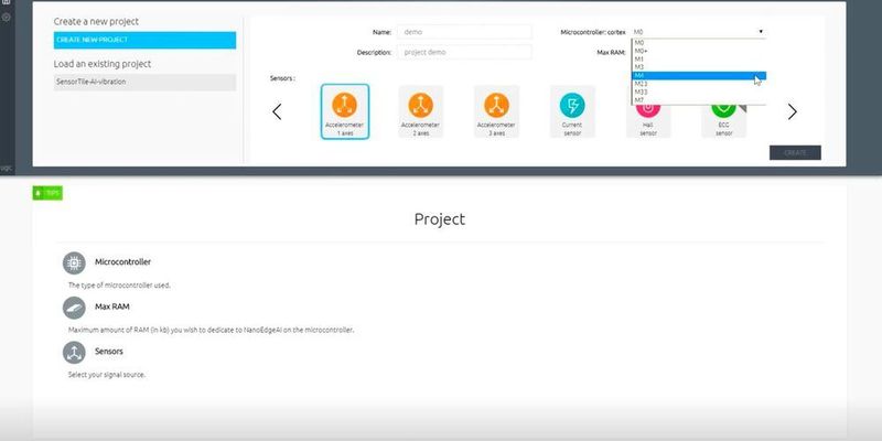 Auswahl des Prozessorkerns: Die Cartesiam-IDE NanoEdge AI Studio unterstützt aktuell  die ARM-Cortex-Varianten M0, M0+, M3, M4 und M7 sowie M23 und M33. (Cartesiam)