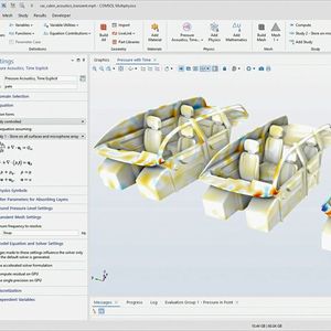 Akustiksimulationen von Innenräumen, beispielsweise von einer Fahrzeugkabine, profitieren nun von der GPU-Beschleunigung in Version 6.4, die schnellere und skalierbarere Analysen ermöglicht.(Bild:  Comsol)