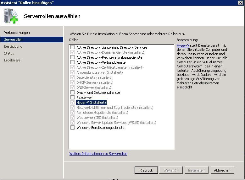 Abbildung 1: Hyper-V ist unter Windows Server 2008R2 eine Serverrolle. Die Installation mit anschließendem Bootvorgang dauert ein paar Minuten und erfolgt unproblematisch. (Archiv: Vogel Business Media)