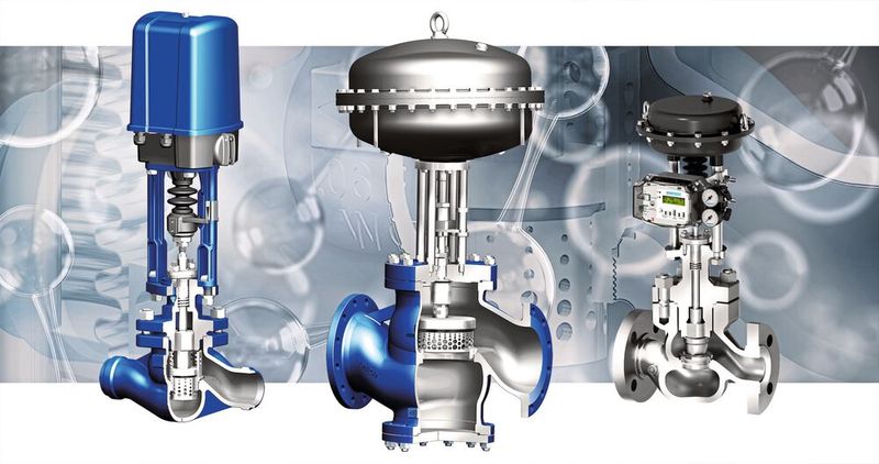 Stellventile unter sich: Das Stevi Smart mit elektrischem Stellantrieb Premio-Plus 2G, das pneumatisch angetriebene Stevi Pro PN 40 mit Lochkegel und das ebenfalls pneumatisch angetriebene Stevi Pro PN 63 bis 160 für den Mitteldruckbereich (v.l.).   (Bild: Ari-Armaturen)