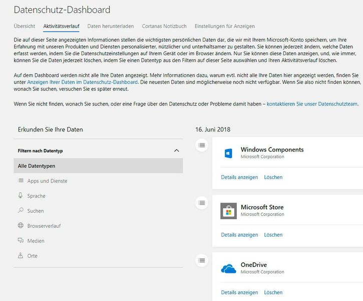 Das Datenschutz-Dashboard zeigt alle relevanten Datenschutz-Informationen von Geräten an. (TH. Joos)