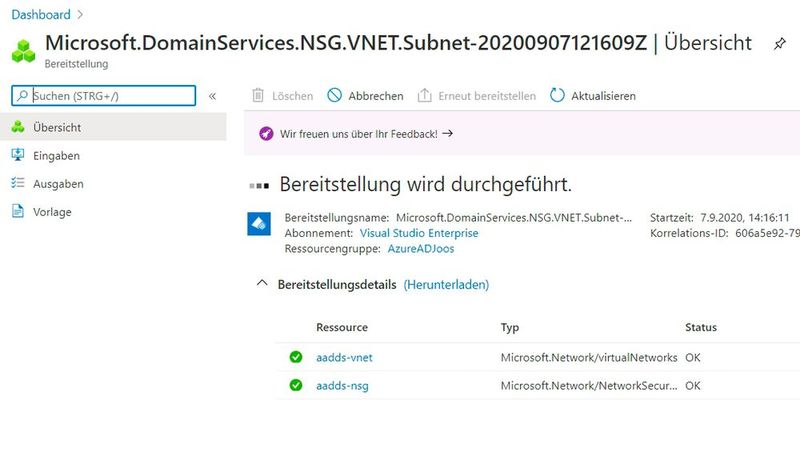 Nach der Eingabe der Daten wird die Instanz erstellt. (Bild: Microsoft / Joos)