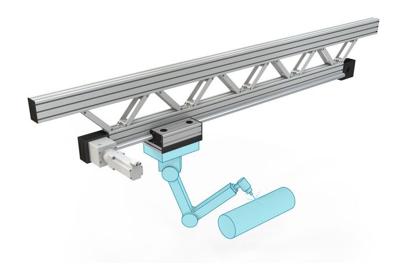Bei der Kombination von Lineartechnik und Robotik kann der Roboter an einer einachsigen Lineareinheit montiert werden und bewegt sich entlang dieser Achse, um seine Arbeitsschritte durchzuführen. (Item)