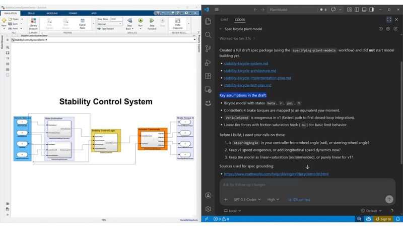 KI-Agenten wandeln Anforderungen in validierte Simulink-Entwürfe um, wodurch die Entwicklung beschleunigt und Nacharbeiten reduziert werden. (Bild:  The MathWorks, Inc.)