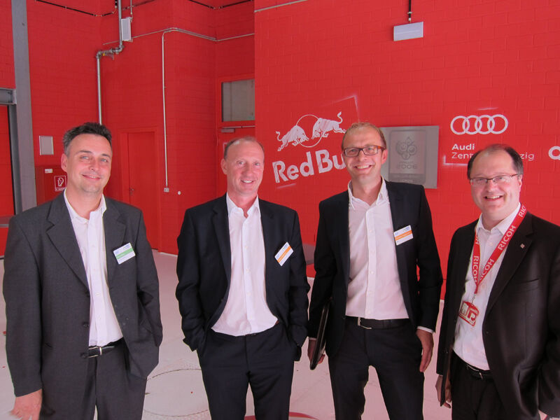 (v. l.) Harry Rebig, bluechip, mit Oliver Herbrich, Christoph Heggemann und Ortwin Klinkenberg, RICOH   (Bild: IT-BUSINESS)